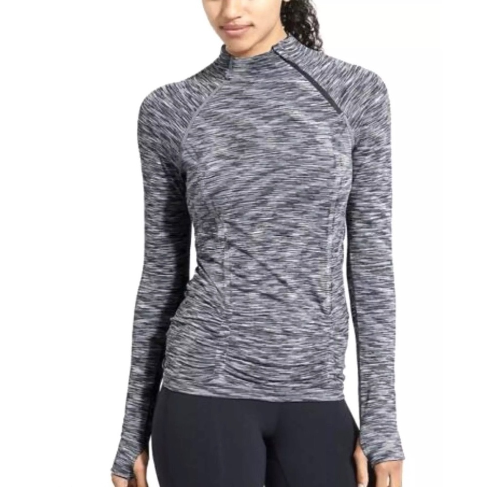 Athleta Grey Funnel Neck Fastest Track Athletic Workout Pullover Top Size XS